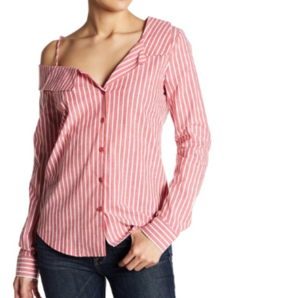 Long Sleeve Cold Shoulder Button Up Blouse Size: L